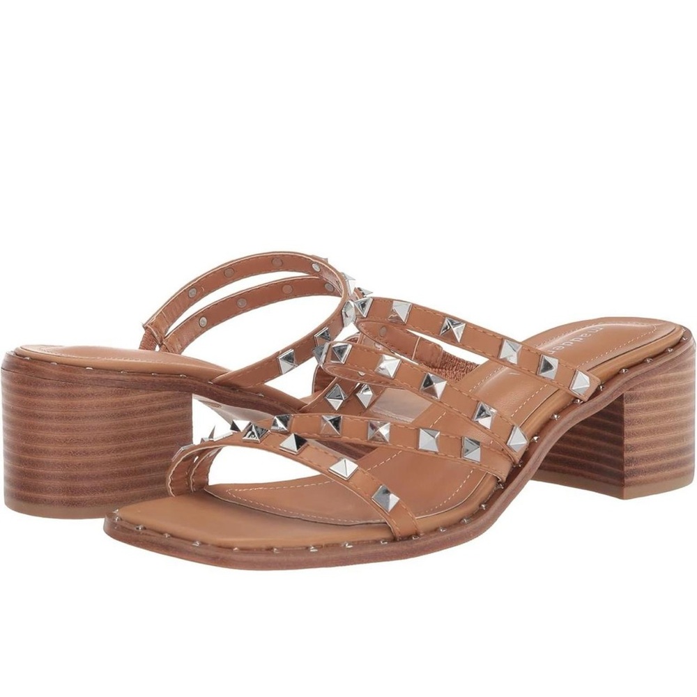 Like New Madden Girl Tan Studded Sandals with Stacked Heel